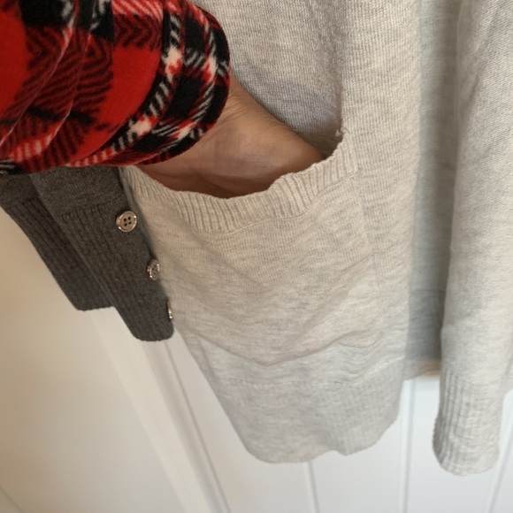 Retrology NWT Women Color Block Open Front Long Knit Cardigan Pockets Sz M Grey - Picture 3 of 12